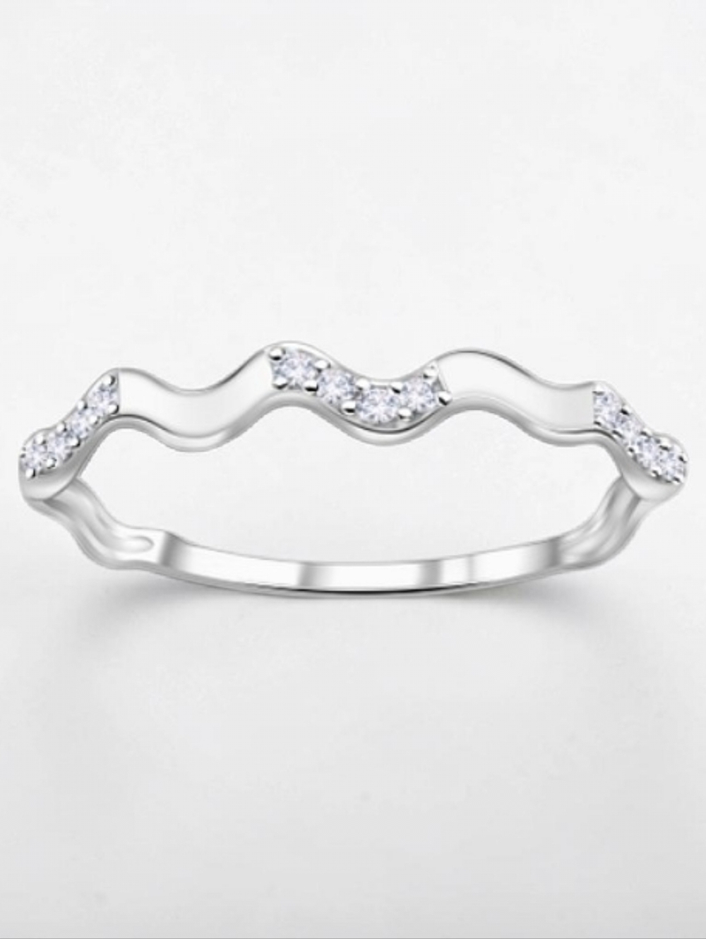 Sterling Silver Wave CZ Stackable Ring - Silver